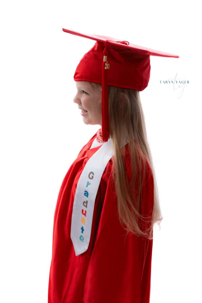 kindergarten graduate photoshoot Knoxville, kindergarten cap and gown portraits